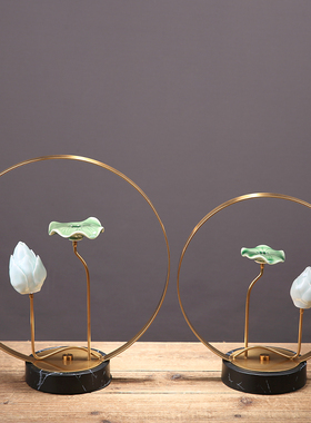 新中式创意陶瓷荷花荷叶摆件家居客厅样板房玄关书房软装饰品摆设