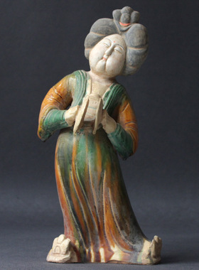 唐三彩仕女陶瓷复古胖妞古董收藏电视柜玄关书架摆件中式手工礼品