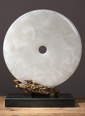 新中式纯铜鹿平安扣玉石摆件客厅电视柜玄关书房装饰乔迁礼品摆设