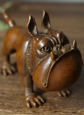 苏工实心铜生肖狗居室书桌博古架桌面摆件茶宠茶可养日式复古铜虫