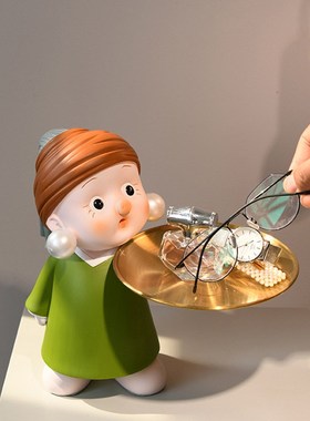 带珍珠耳环少女桌面摆件创意艺术玄关钥匙收纳进门托盘装饰品家居