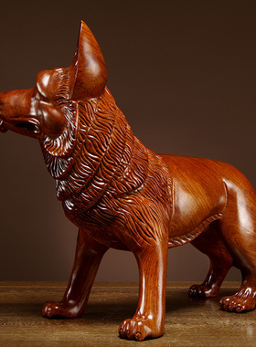 花梨木雕12生肖狗工艺品摆饰实木雕刻狼狗家居客厅电视柜装饰摆设