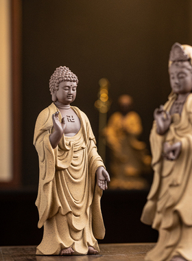 陶瓷地藏王菩萨婆娑三圣佛像摆件家居客厅玄关禅意人物工艺品摆设