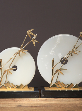 纯铜新中式玉石摆件客厅酒柜轻奢装饰博古架玄关书房摆设竹平安扣