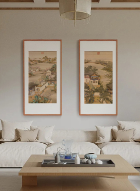 十二月令 春景山水画玄关新中式古典装饰画巨幅酒店民宿水墨壁画