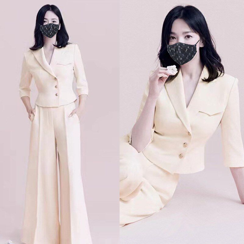 西装女职业款两件套修身时尚显瘦气质百搭浅色春夏款小西服阔腿裤,淘宝优惠券,粉丝福利购,淘宝优惠卷