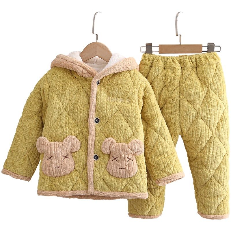 冬季儿童睡衣带帽法兰绒三层加厚夹棉男女童宝宝中小童保暖家居服,淘宝优惠券,粉丝福利购,淘宝优惠卷