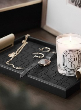 轻奢黑灰色皮g质香薰托盘高级感置物收纳盘客厅茶几桌面软装装饰