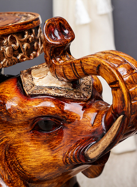 欧式大象换鞋凳摆件特大号门口换鞋凳子招财象仿实木装饰乔迁礼品