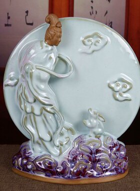 河南禹州钧瓷花瓶中式家居卧室书房陶瓷器装饰品摆件钧窑嫦娥奔月