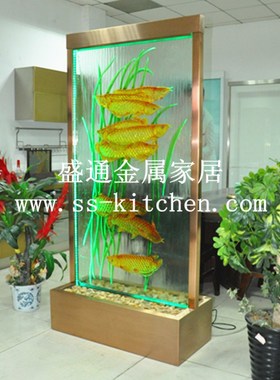 室内流水摆件 现代装饰流水屏风 年年有余 客厅隔断 风水帘幕墙