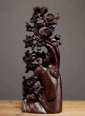 花梨木雕五福临门葫芦摆件实木家居客厅玄关酒柜电视柜红木工艺品