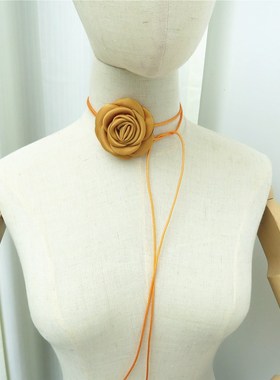 红色颈花玫瑰绑带颈链项圈脖颈花朵女款复古夏季少女颈锁骨链配饰