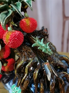 陶瓷工艺品 石湾公仔 弯树头荔枝 满堂红