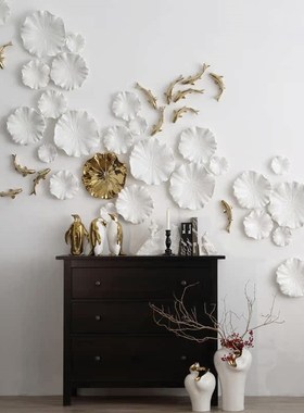 电视柜客厅沙发背景墙创意装饰陶瓷鱼群荷叶立体墙面装饰墙饰挂件