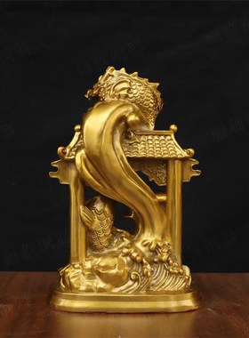 纯黄铜鲤鱼跳龙门铜鱼摆件室内桌面装饰年年有余吉祥高升摆放礼品