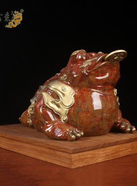 真古意 纯铜金蟾摆件三脚蟾蜍客厅办公室开业装饰工艺礼品摆设