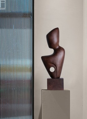 酒店样板间玄关装饰抽象木雕摆件售楼部创意M软装饰品艺术雕塑摆