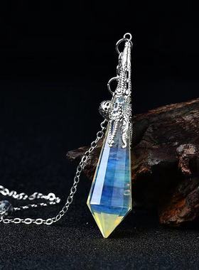 新款灵摆吊坠蓝雾水晶复古黄熔炼石项链情侣饰品男女