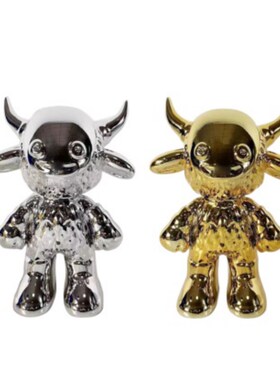 现代简约创意电镀牛摆件r样板房售楼处桌面茶几电视柜软装饰品摆