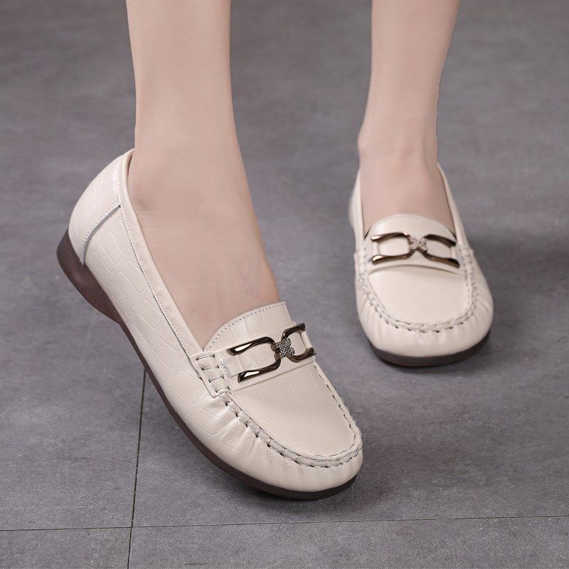 真皮平底单鞋春夏软底舒适妈妈鞋休闲浅口豆豆鞋皮鞋大码防滑女鞋,淘宝优惠券,粉丝福利购,淘宝优惠卷