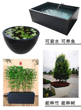 玻璃钢花盆长方j形园林景观庭院种植箱花槽可移动带轮花池户外花