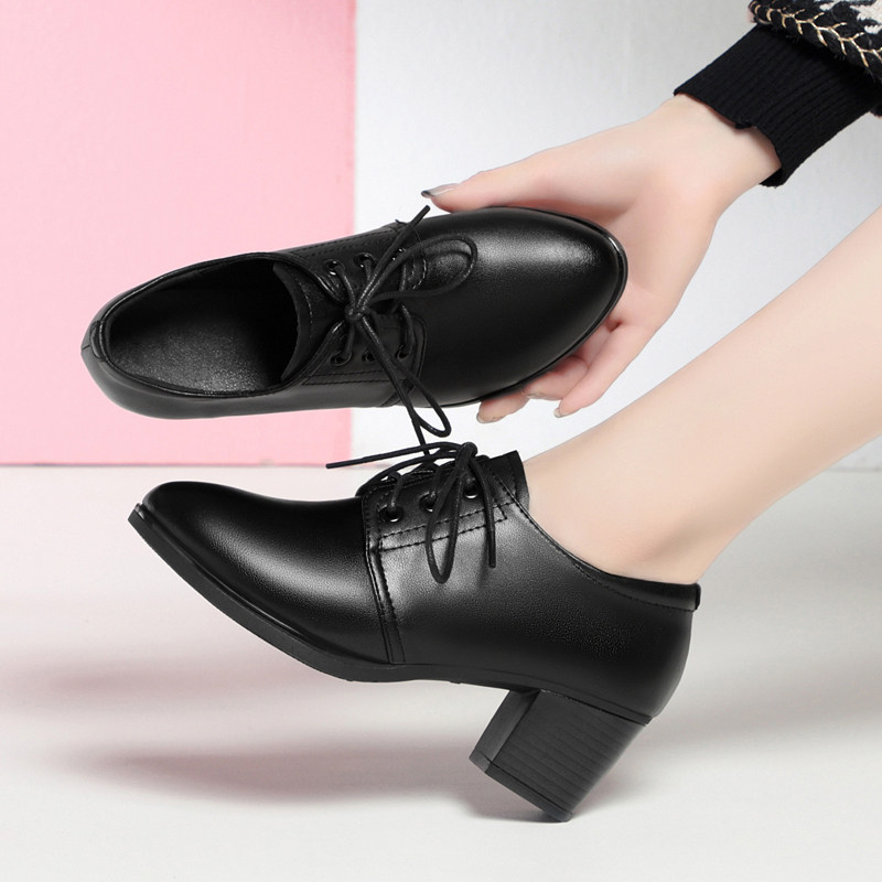 真皮单鞋女2024年春季新款中跟粗跟皮鞋休闲大码系带深口妈妈鞋子,淘宝优惠券,粉丝福利购,淘宝优惠卷