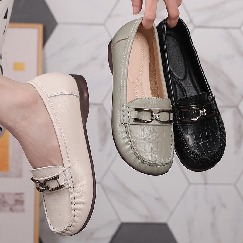 真皮平底单鞋春夏软底舒适妈妈鞋休闲浅口豆豆鞋皮鞋大码防滑女鞋,淘宝优惠券,粉丝福利购,淘宝优惠卷