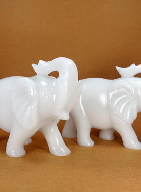 天然白玉石大象一对客厅玄关酒柜装饰品吸水吸财象乔迁新居礼