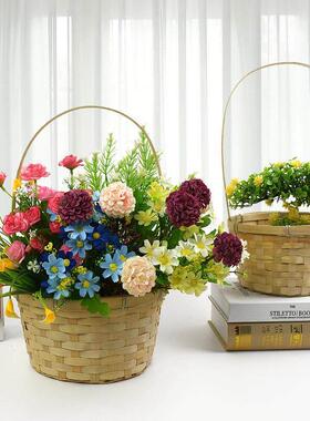 竹编小篮子手提舞蹈手工编织花篮干花插花篮摆件田园风编织篮子