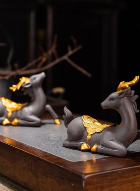 一鹿平安摆件家居饰品手工客厅电视柜茶几茶桌茶室办公室摆设茶宠