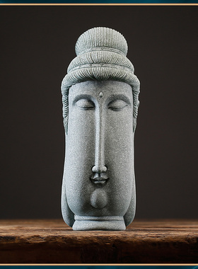 青砂石复古国风新中式鱼缸造景佛头家居装饰创意佛首精品桌面摆件