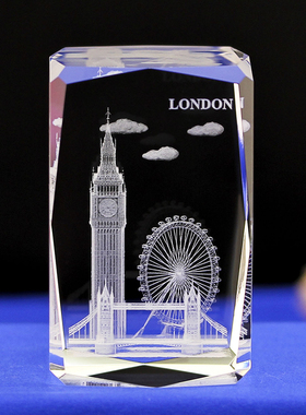 水晶内雕楼模纽约新加坡伦敦世界名建筑水晶摆饰旅游纪念品定制