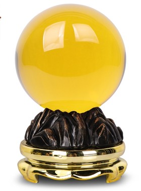 黄水晶球摆件透明玻璃圆球招财家居客厅玄关办公室装饰品开业礼品