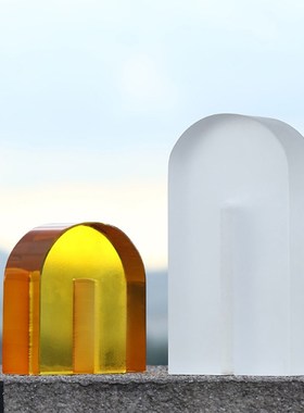 轻奢水晶摆件冷灰透明拱形玻璃工艺饰品样板房别墅客厅酒柜装饰品