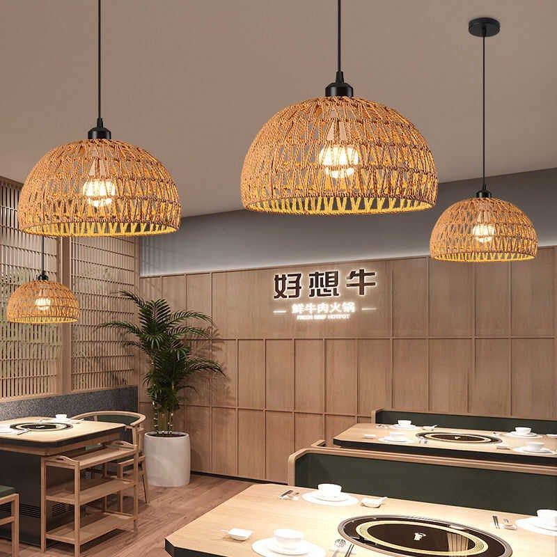 侘寂风麻绳吊灯简约创意卧室客厅灯编织灯罩日式复古民宿餐厅灯具,淘宝优惠券,粉丝福利购,淘宝优惠卷