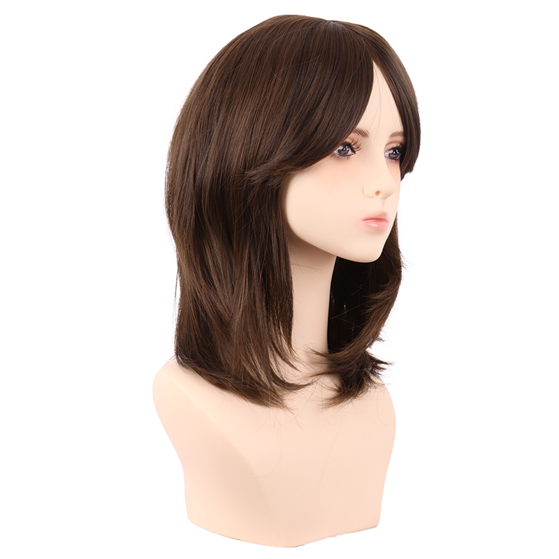 潼漫 cos假发女中长发动漫齐斜刘海梨花头高温丝直发浅棕色全头套 - 图0