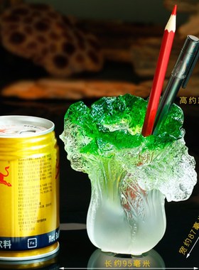 办公桌风水白菜笔筒摆件开业送礼工艺品招财琉璃百财如意装饰文艺