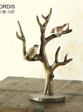 美式乡村首饰架摆件树枝小鸟装饰品客厅电视柜卧室创意工艺礼品摆