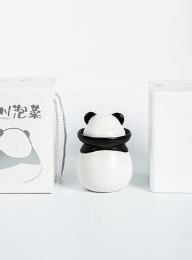 熊猫泡菜坛储物罐客厅书桌玄关摆件创意简约可爱装饰礼盒装茶叶