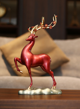 铜欣祥 《鸿禄》彩铜梅花鹿摆件家居装饰品客厅玄关办公室工艺品