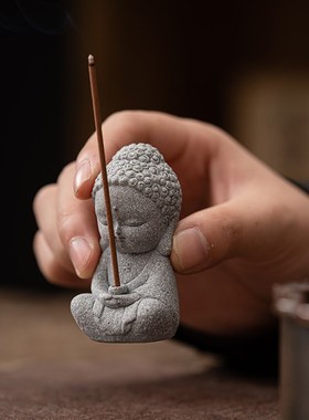 新创意青砂石释迦摩尼佛像茶宠小摆件复古佛鱼缸造景盆栽桌面装饰