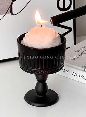 法式复古黑色磨砂蜡烛烛台高颜值哑光玻璃香薰底座氛围感装饰摆件