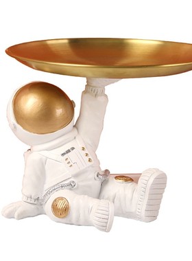 北欧创意太空人金托盘收纳摆件玄关电视柜家居装饰品桌面摆设礼物