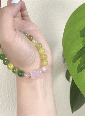 925银珠新中式粉晶葡萄色玉髓貔貅手串手链国风弹力复古小众叠戴