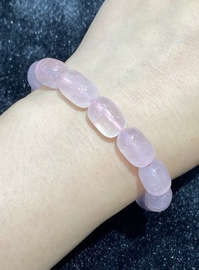 天然粉晶桶珠手链女款单圈时尚小清新简约水晶鼓珠手串饰品百搭