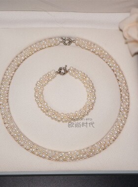 手工编织淡水小珍珠项链多层强光颗粒锁骨链新娘颈链可做毛衣链