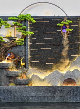 客厅水幕墙流水摆件办公室玄关装饰户外庭院酒店假山屏风景观落地