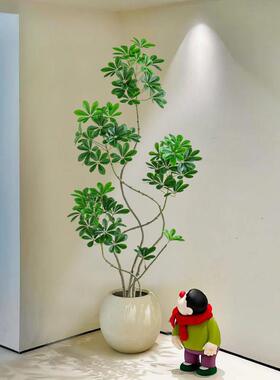 彷真绿色植物高端轻奢鸭脚木室内客厅落地大型假植物高级彷生盆栽