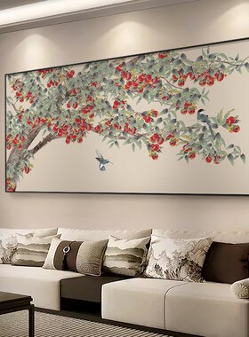 新中式客厅装饰画高级感巨幅酒店大堂画横版寓意好餐厅背景墙壁画